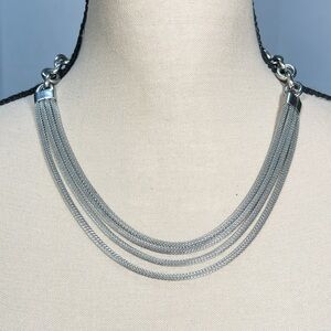 Boutique SilverToned Mesh MultiStrand Necklace Layered Modern Minimalist Jewelry